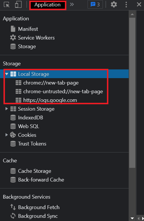 Local Storage Tab Screenshot