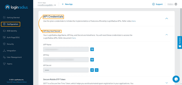 LoginRadius API Credentials