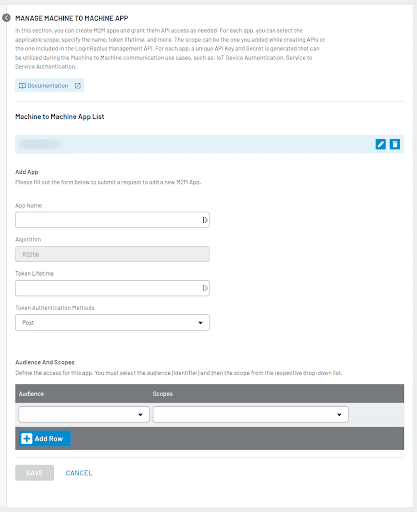 Manage Machine to Machine App