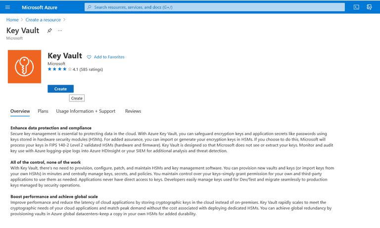 Create a new Key Vault Instance in Azure
