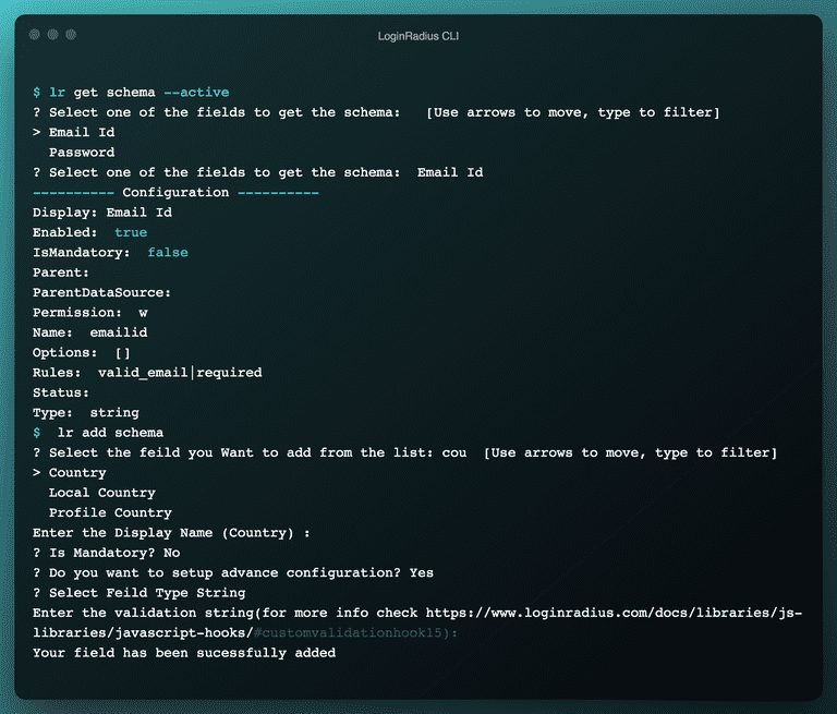 Registration Schema LoginRadius CLI